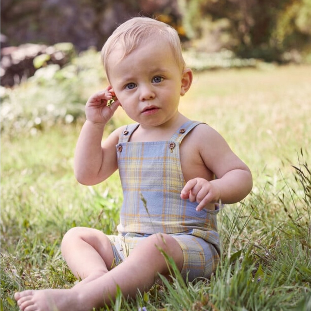 Maison Me Baby Matteo Overall, Blue Yellow Check. 6-12 months.